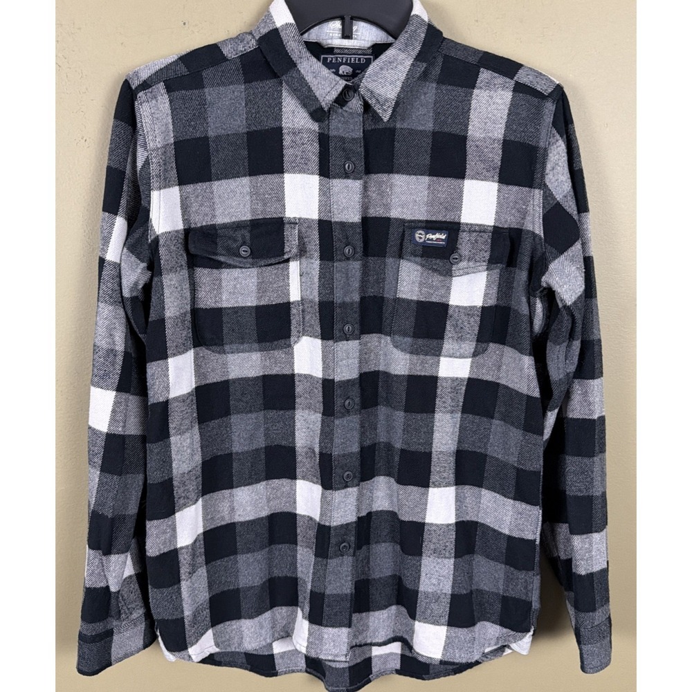 Womens Penfield M Flannel Black Plaid Double Flap Pockets LOGO Hudson Laundry Co